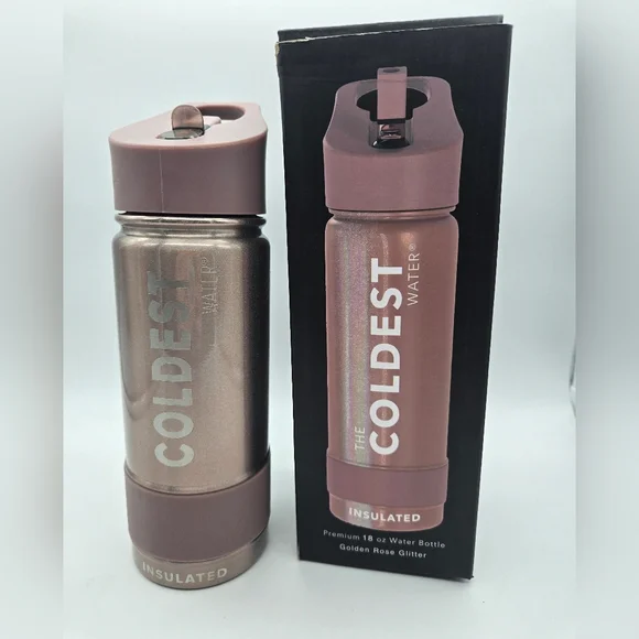 NWT Coldest Golden Rose Glitter 18oz Water Bottle - Picture 2 of 6